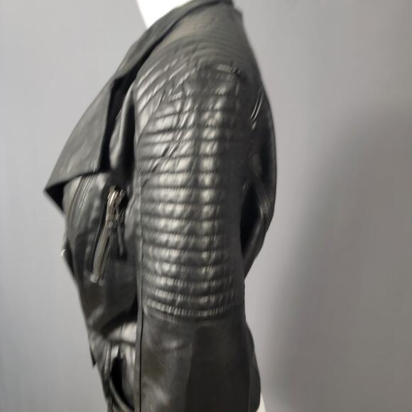 AFTF Basic Black Faux Leather Moto Jacket Quilted Biker Style - Picture 4 of 15